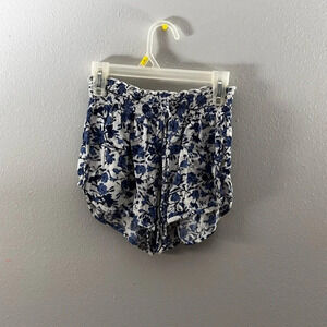 American Eagle Women Elastic Waist White/Blue Floral Loose Shorts size XXS